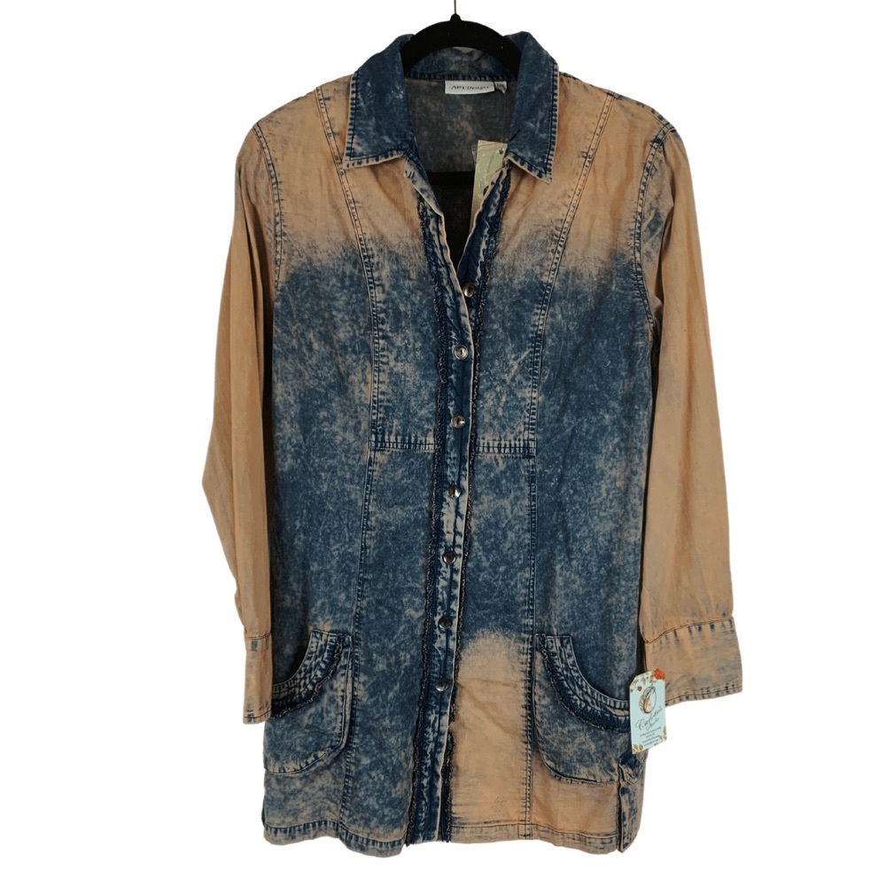 One of a kind Boutique find! Embellished button and pocketed button down! Size L
